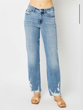 Judy Blue High Waist Heavy Destroy Straight Denim Jeans Size 1/25 NWOT